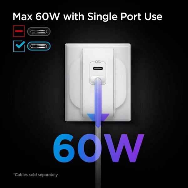 SPIGEN PE2007EU Powerarc 2-Port netværksoplader 60W - Hvid