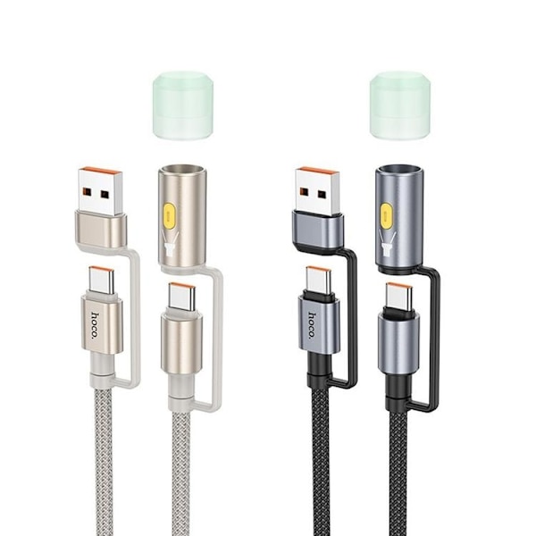 Hoco USB-A/USB-C Til USB-C LED Lys 60W 3A Kabel 1.2m U138 - Sort Svart