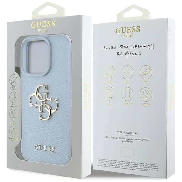Guess Mobilskal till iPhone 16 Pro Max Grained Big 4G Small Classic Logo - Blå Blå
