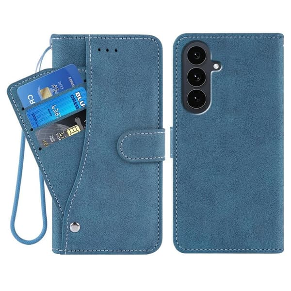Samsung Galaxy S26 Plus Plånboksfodral Retro Konstläder - Blå