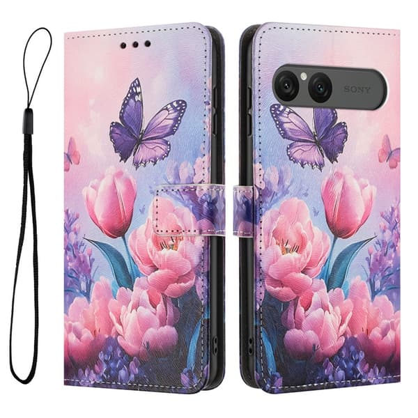 Sony Xperia 10 VII Konstläder Plånboksfodral Pattern Printing - Rosa Flower Rosa