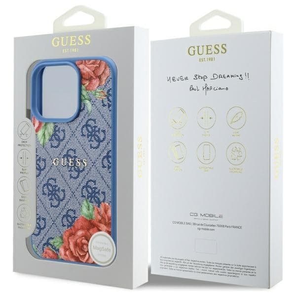 Guess telefonetui til iPhone 16 Pro MagSafe 4G Blomsterprint - Blå Blå