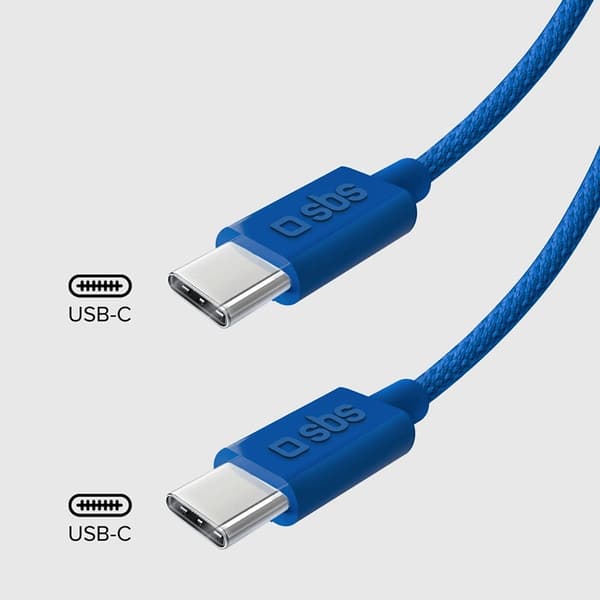 SBS USB-C til USB-C Kabel 1.5m 60W Flettet - Blå Blå