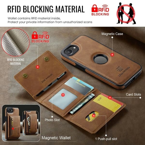 DG.MING M5 Series Mobilskal till iPhone 16e Magnetiskt Konstläder Brun