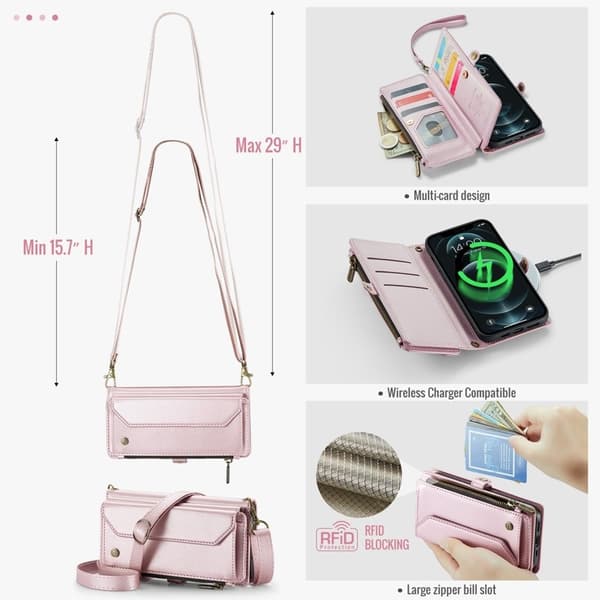 CASEME Plånboksfodral Konstläder för iPhone 12 Pro Max - Rosa