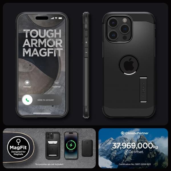 Spigen iPhone 15 -puhelimen kuori Magsafe Tough Armor - Musta Svart