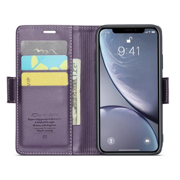 CASEME Plånboksfodral Konstläder iPhone XR RFID-Skydd Lila
