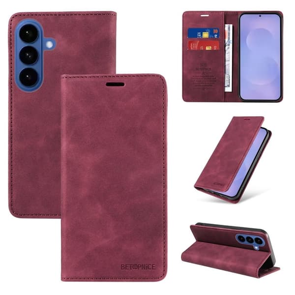BETOPNICE Samsung Galaxy S26 Plus Plånboksfodral Konstläder RFID-Skydd - Röd