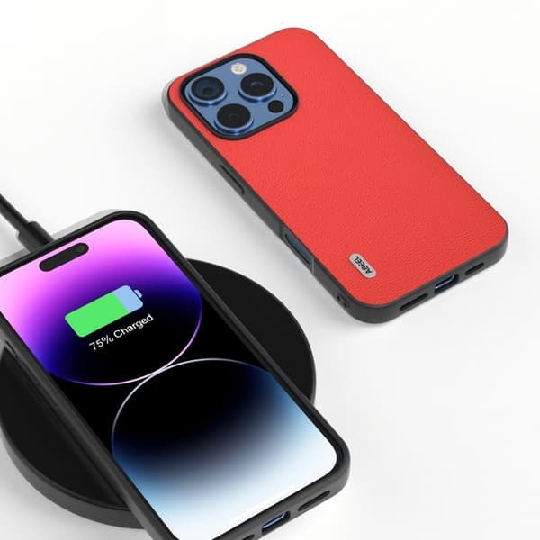 ABEEL Mobilskal till iPhone 16 Pro Max Äkta Läder PC+TPU Röd