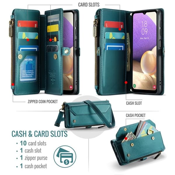 CASEME Plånboksfodral Konstläder för Samsung Galaxy A32/M32 5G - Grön