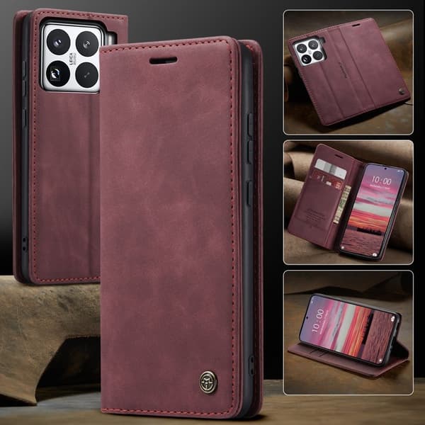 CASEME 013 Xiaomi 15 Pro Case Plånboksfodral Konstläder Röd