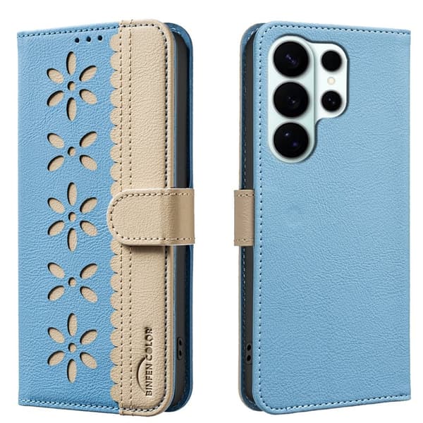 BINFEN Samsung Galaxy S26 Ultra Plånboksfodral Konstläder RFID Skydd - Blå