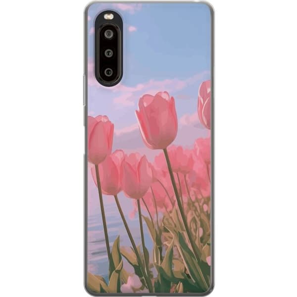 Telefontaske til Sony Xperia 10 II med Lyserøde Tulipaner