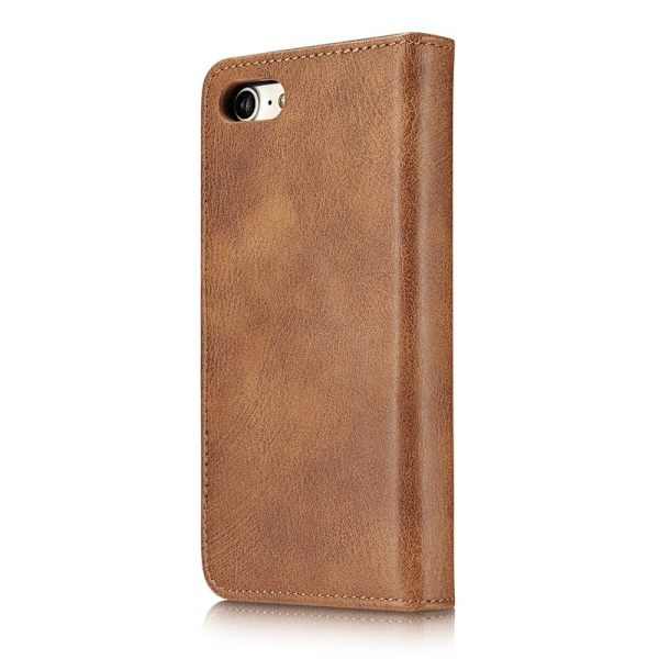 DG.MING Äkta läder Plånboksfodral iPhone SE/8/7 - Brun
