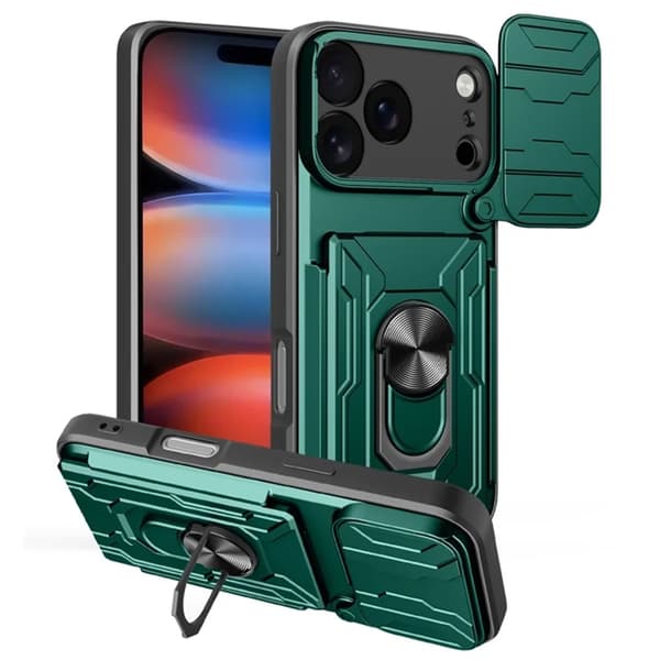Mobilskal till iPhone 17 Pro Max Kamera Slider PC + TPU Kickstand - Grön Grön