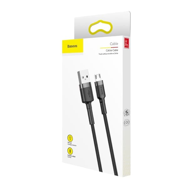 BASEUS Cafule USB-A til microUSB kabel QC3.0 2.4A 1M sort-grå Black