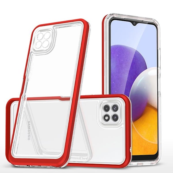Galaxy A22 5G Skal Clear 3in1 - Röd