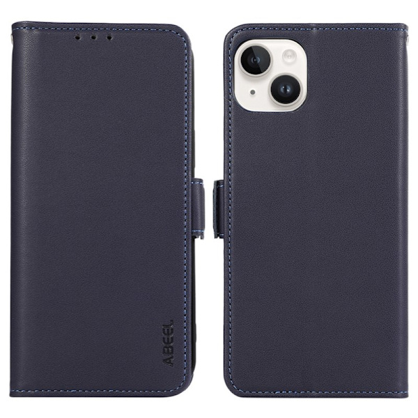 ABEEL iPhone 15 Plånboksfodral RFID Blocker Konstläder Ställ Blå