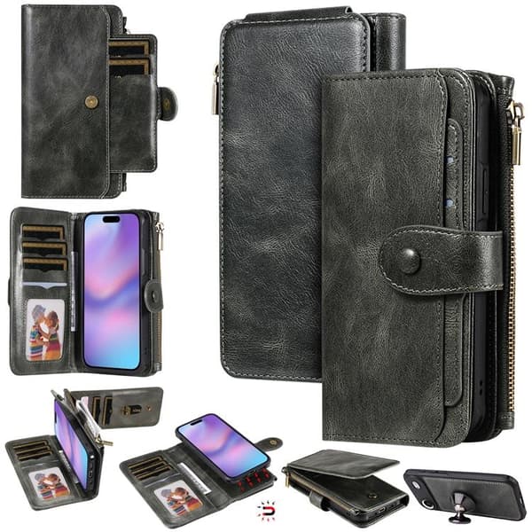 iPhone Air Konstläder Plånboksfodral Detachable Zipper - Grön Grön