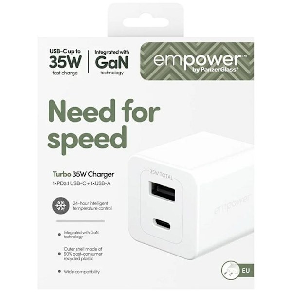 Empower by PanzerGlass Snabbladdare 35W 1xUSB-C 1xUSB-A - Silver Silver