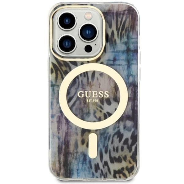 Guess iPhone 14 Pro Mobilskal MagSafe Leopard - Blå Blå