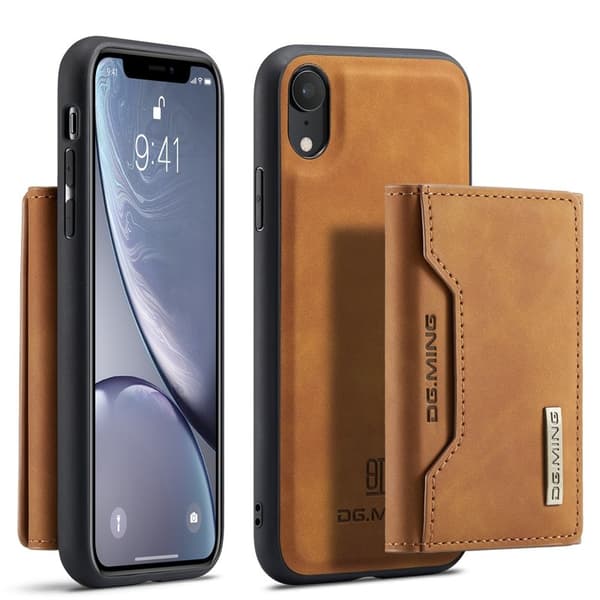 DG.MING 2 i 1 Magnetisk Konstläder Plånboksfodral i Brunt för iPhone XR