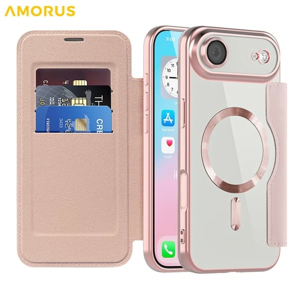 AMORUS iPhone Air Plånboksfodral MagSafe RFID-Skydd - Rosa Rosa