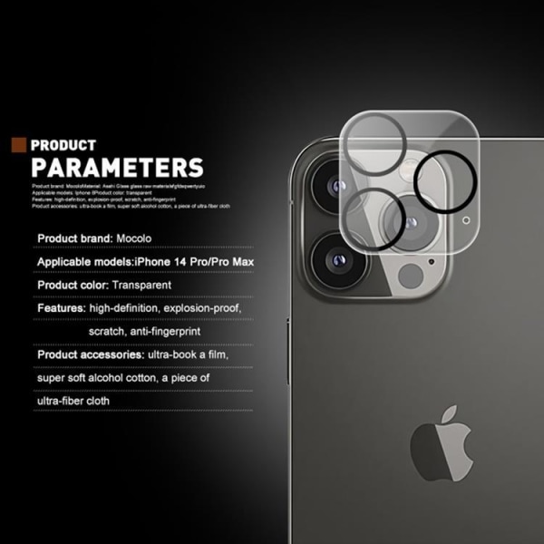 MOCOLO iPhone 14 Pro Max KameraLinsskydd i Härdat Glas 9H - Clea