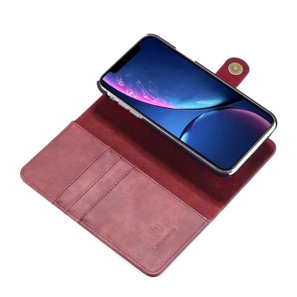DG.MING iPhone 11 Äkta Läder Plånboksfodral Flip Vinröd