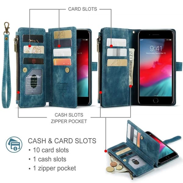 CASEME C30 Plånboksfodral för iPhone 6 Plus/6s Plus - Blå Konstläder