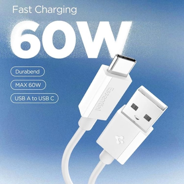Spigen USB-A til USB-C Kabel Essential 1m 60W - Hvid Vit