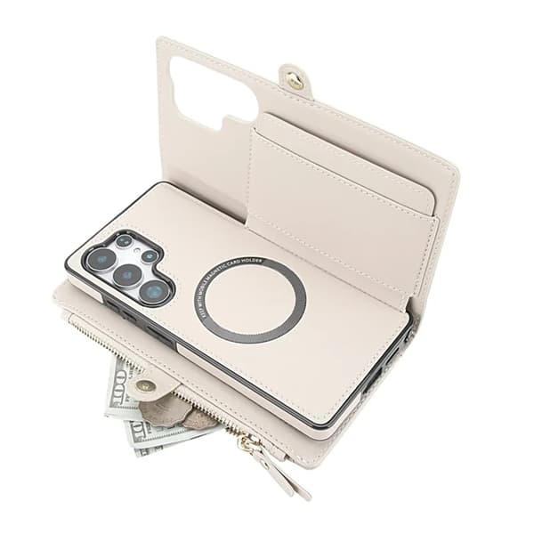 Galaxy S25 Ultra Konstläder Plånboksfodral MagSafe Detachable - Vit Vit