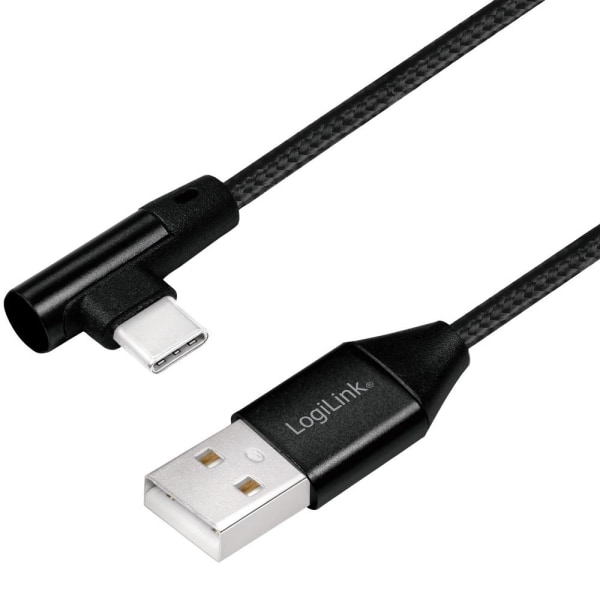 LogiLink USB-C till USB-A kabel Vinklad 2.0 Max 3A 1m Svart