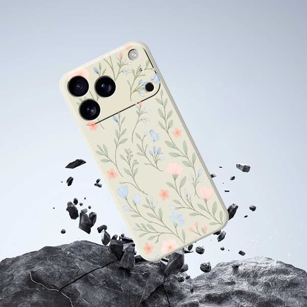 Mobilskal till iPhone 17 Pro Max Rosa Blue Flowers Pattern TPU - Svart Svart