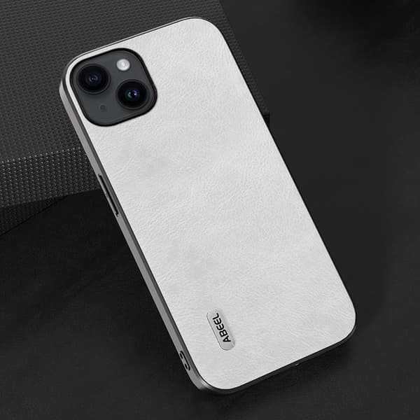 ABEEL Mobilskal till iPhone 15 Plus Litchi Textur Anti-Damm Vit