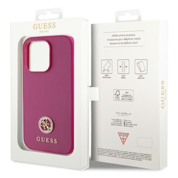 Guess Mobilskal till iPhone 15 Pro Max Strass Metal Logo - Rosa
