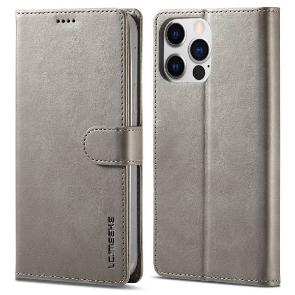 LC.IMEEKE Plånboksfodral iPhone 15 Pro - Konstläder - Grå