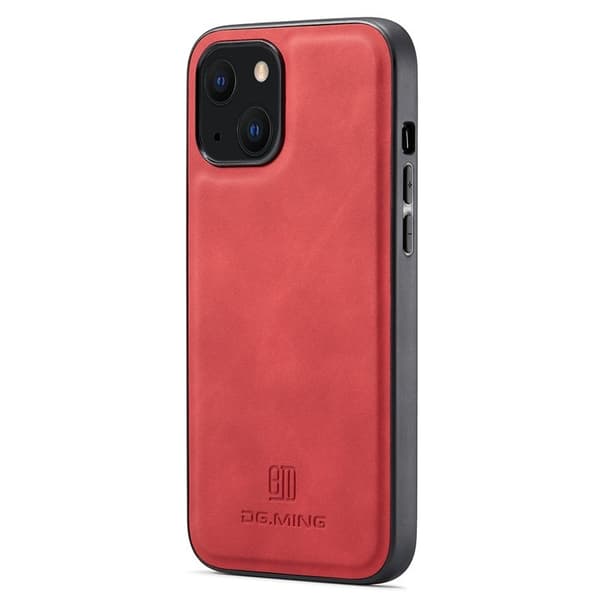 DG.MING Mobilskal till iPhone 15 Plus Hybrid PC+TPU+PU Läder Röd