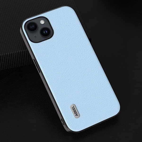 ABEEL Mobilskal till iPhone 15 Plus Texturerad Äkta Läder Blå
