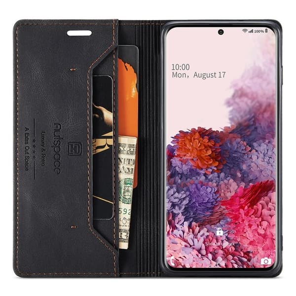 AUTSPACE A01 Plånboksfodral för Samsung Galaxy S20 Konstläder - Svart