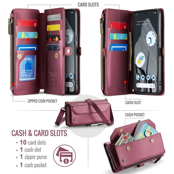 CASEME Plånboksfodral Konstläder till Google Pixel 8 Pro - Vinröd