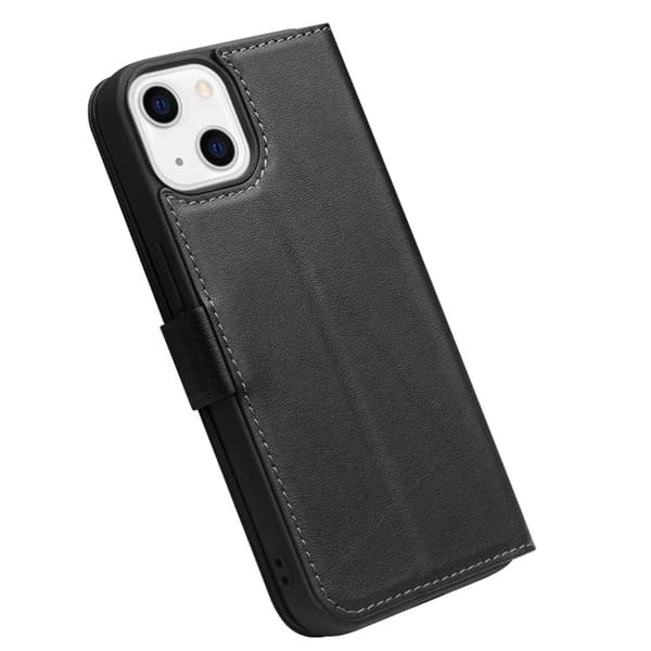 QIALINO iPhone 13 Mini Plånboksfodral Äkta Läder Flip Folio Svart