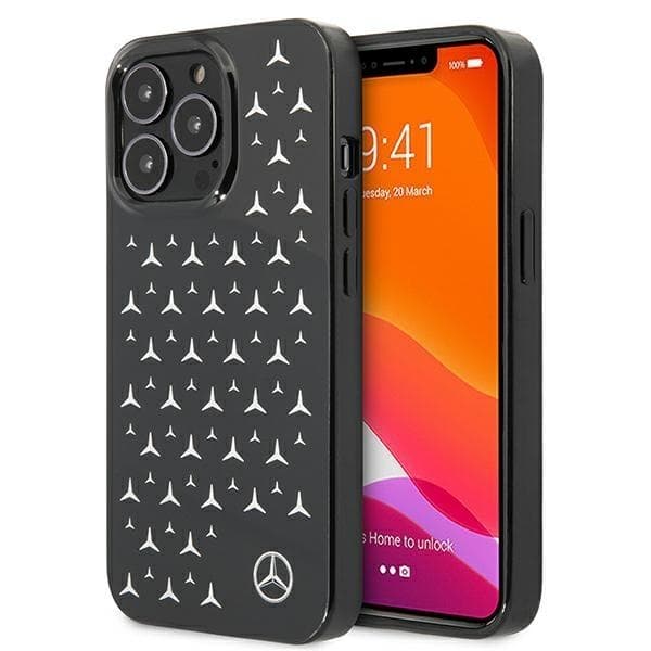 Mercedes Skal iPhone 13 Pro Silver Stars Pattern - Musta Black