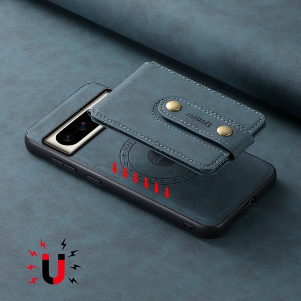 DENIOR D14 Google Pixel 8 Pro Magnetfodral Kortväska PC+TPU Blå