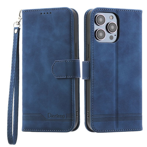 DIERFENG DF-03 iPhone 14 Pro Max Plånboksfodral Konstläder - Blå