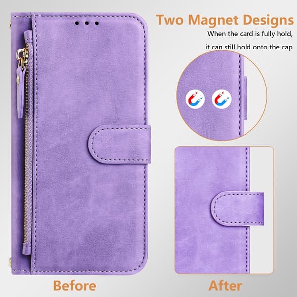 iPhone 16 Plus Plånboksfodral Zipper Pocket Läder - Lila Lila