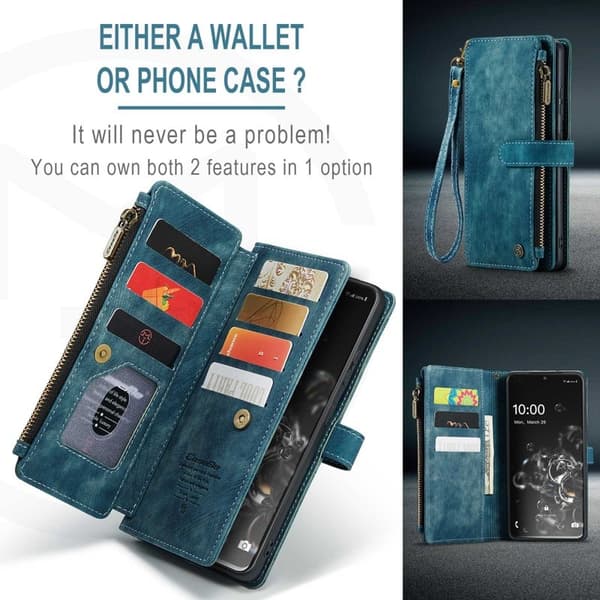 CASEME Konstläder Plånboksfodral för Samsung Galaxy S20 Ultra - Blå