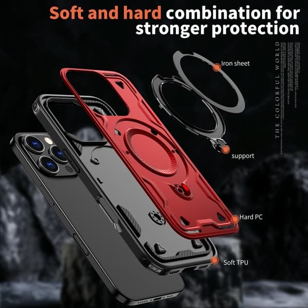 Mobilskal till iPhone 16 Pro Plast Militärt Skydd Kickstand - Röd