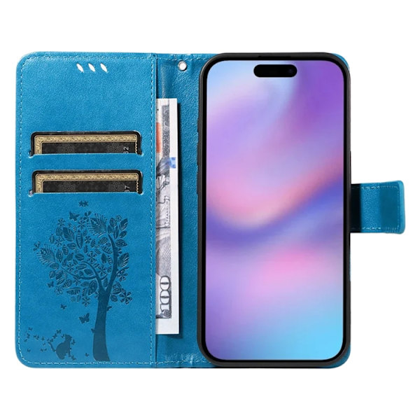 iPhone 17 Konstläder Plånboksfodral Tree Pattern - Blå Blå