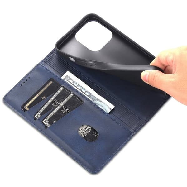 AZNS iPhone 15 Pro Plånboksfodral i Konstläder - Full Skydd - Blå